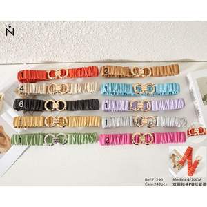 Cinturón de Tela de 4*70 cm con Hebilla de Doble Aro, Cinturón Elástico de PU, Cinturones de Moda para Mujer - Product Image 1