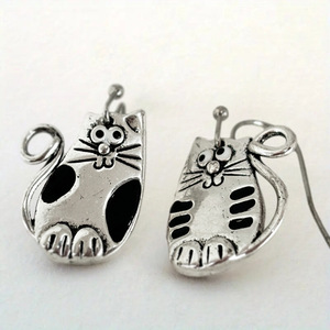 Orecchini pendenti a forma di gatto per donna, gioielli vintage in smalto a forma di animale, alla moda - Product Image 1