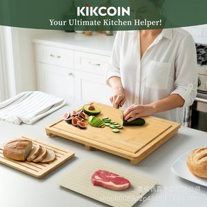 Planche à découper en bois avec plateau de décongélation, planche à découper multifonctionnelle pour la cuisine, rectangle, couleur bois naturel - Product Image 2