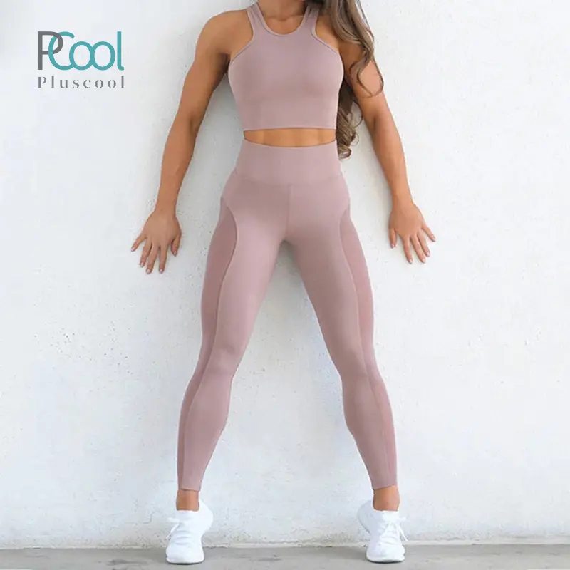 2022 soild color high waisted workout mesh yoga leggings gym fitness with custom logo for women clothings