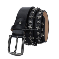 Ceinture Homme Tendance Punk Décontractée en Cuir Véritable avec Rivets et Strass, Boucle Ardillon, Vente en Gros Usine, Design Chaud et Durable