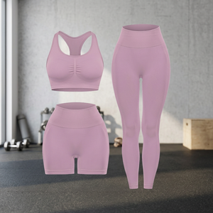 Women's 3 Piece Yoga <b>Set</b> Sports Bra High Waist Elastic Waist Leggings Shorts Sweat-Wicking <b>Pink</b> Seamed <b>Gym</b> Fitness Workout - Product Image 3