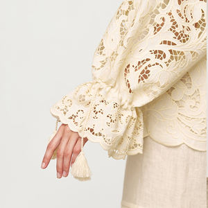 Nouvel ensemble deux pièces chemise-robe brodée à pompons, classique et élégant, ensemble deux pièces robe 100% lin sur mesure - Product Image 6