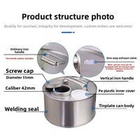 FURUN Bouchon à anneau double verrouillage robuste imprimé pour bidon métallique, pour stockage de peinture, fût métallique grande capacité, argent mat