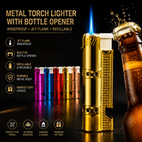 Briquet torche au butane pré-rempli, flamme jet coupe-vent, en métal électroplaqué avec ouvre-bouteille pour le marché américain