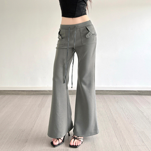 Women's Gray Sweatpants Wide Leg Lounge Pockets Elastic Mid Casual Loose Breathable Eco-Friendly Sports Bottoms <b>Summer</b> Hot Sale - Product Image 3