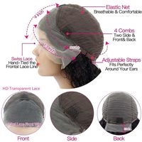 Perruque de cheveux humains 12A, coupe pixie bouclée, cuticules alignées, coupe droite, lace front 13x4, pré-épilée, ligne de cheveux naturelle, prête à être expédiée, fournisseur