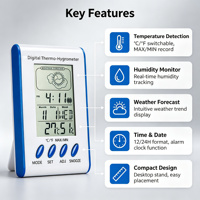Thermo-hygromètre numérique, moniteur de température et d'humidité intérieure, prévisions météorologiques, écran LCD, matériau ABS, modèle SH-188 pour la maison