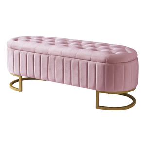 Elegant Upholstered Velvet <b>Storage</b> Ottoman with Button-Tufted,<b>Storage</b> Bench with Metal Legs for Bedroom - Product Image 4