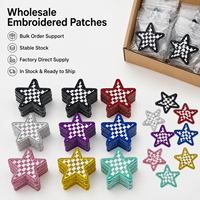 Prêt à expédier : Patchs étoile à carreaux, badges brodés à carreaux, appliques thermocollantes à bordure pailletée pour chapeaux, vente en gros en stock