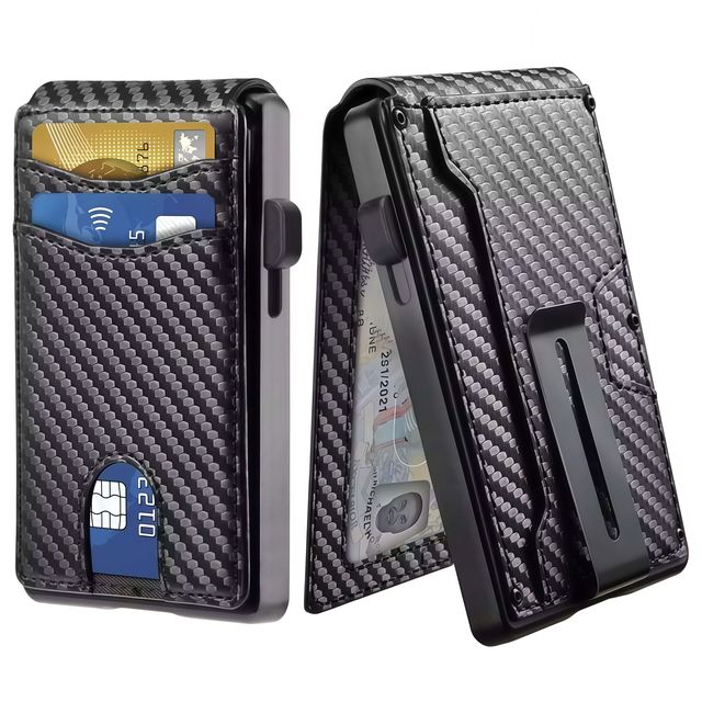Hot Sale Carbon Fiber RFID Pop-up Card Case Credit Card Holder Leather Smart Aluminum Wallet
