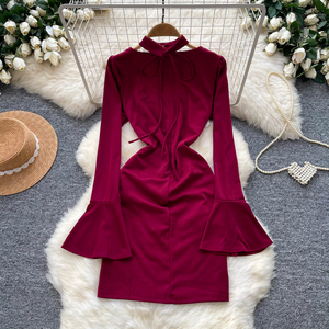 Elegante Abito Mini Aderente con Maniche Lunghe a Campana per Donna, Ideale per Feste <span class=keywords><strong>e</strong></span> Serate - Product Image 3