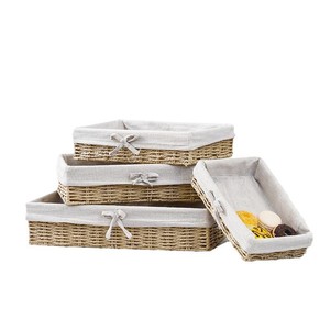 Cesta de Almacenamiento Rectangular de Mimbre Tejido con Forro de Lona, Organizador de Escritorio para Libros y Uso en Oficina - Product Image 3