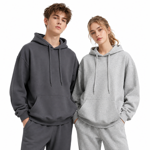 Sweat à capuche unisexe surdimensionné en molleton de coton épais 320 GSM, chaud et doublé, avec épaules tombantes, idéal pour l'hiver, modèle assorti pour couple - Product Image 2