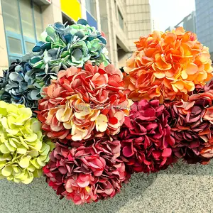 Factory Wholesale Ivory Artificial Silk Hydrangea Flowers Bulk 5 Heads Wedding Table Centerpiece Decor