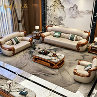 Neues chinesisch-inspiriertes rechteckiges Massivholz-Sofa-Set aus Ebenholz mit hochwertigem Echtleder für vier Personen – Luxusausführung