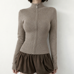 Women's <b>Zip</b> <b>up</b> Chunky Knit <b>Cardigan</b> Solid Color Slim Fit Casual Fall Winter Open Front Stand Collar Long Sleeve Sweater - Product Image 5