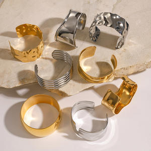 Brazalete Abierto Grueso de Acero Inoxidable, Estilo Martillado, Dorado, Vintage, Ancho, para Joyería de Moda - Product Image 2