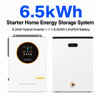 Inversor Solar Híbrido de 6.2kW con Batería LiFePO4 de 6.5kWh, Sistema de Almacenamiento de Energía Doméstica, Energía Solar de Respaldo de 220V