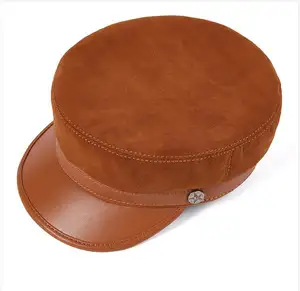 R060 Sheepskin Genuine Leather Hats Visor Cap Men Women Youth Natural Hats Male Bucket Cap