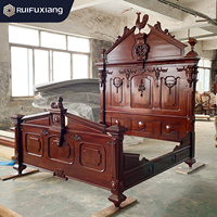 Lit en bois massif sculpté de style européen, lit double, ensemble de chambre à coucher de luxe de style américain, lit queen et king-size, meubles de villa