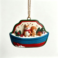 Pendentif en résine Écureuil près de la maison champignon, Ornement de Noël à suspendre à l'arbre, Lanterne champignon à pois rouges et blancs, Décoration de Noël avec baies
