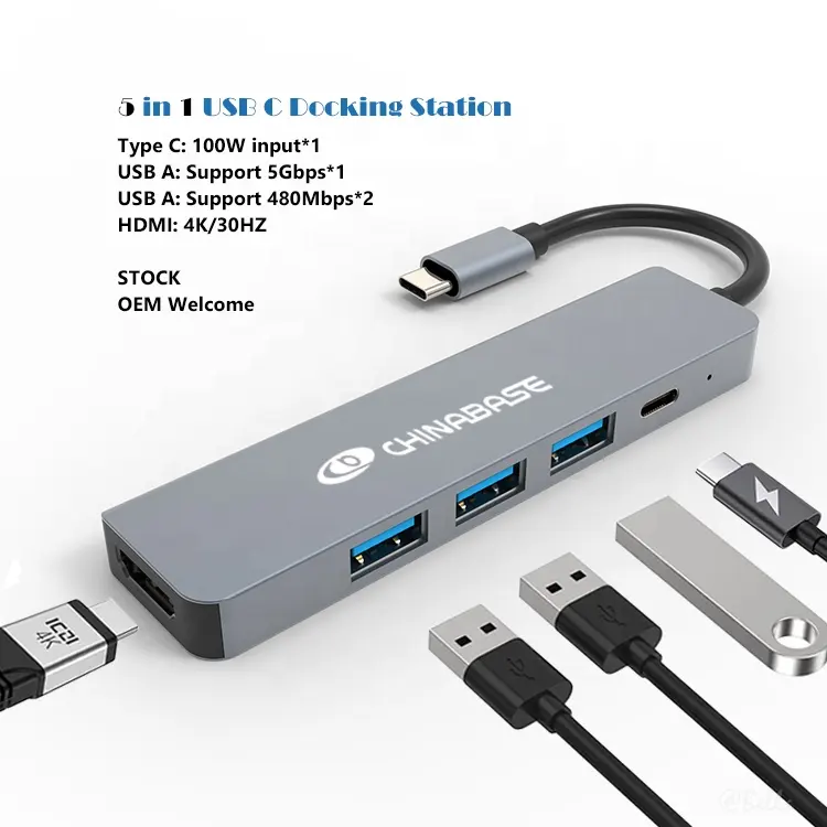 5 IN1แล็ปท็อป USB C Docking สถานีฮับหลายอะแดปเตอร์ USB สถานี Docking Station จอภาพคู่ OTG อะแดปเตอร์สำหรับ MacBook แล็ปท็อปพีซี