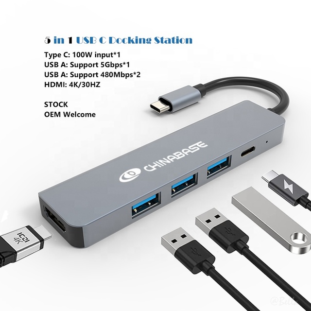 5-in-1 USB C Docking Station Hub for Laptop Macbook PC with Dual Monitor Adapter & for HDMI Splitter USB 3.0 Interface in Stock