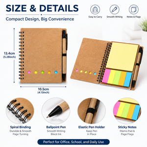 Supply Bulk Wholesale Eco Notebook Set Custom Printed Spiral Memo Pad with Pen Sticky Notes Recycled Paper Stationery Gift - Product Image 3