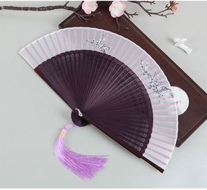 Éventail de mariage personnalisé 21 cm, petit éventail pliant en tissu de soie/papier avec poignée en bambou des deux côtés pour la publicité - Product Image 2