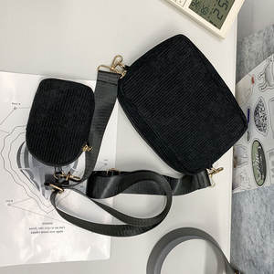 Sac à bandoulière, petit sac, petite pochette amovible, sac de voyage, sac de course, sac à bandoulière en velours côtelé à rayures pour filles - Product Image 3