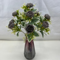 Têtes de bouquet de roses artificielles Austin en soie avec feuilles argentées pour la décoration de vase de mariage