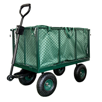 Chariot de jardin pliable à quatre roues en acier à mailles robustes TC1840H avec côtés amovibles, chariot utilitaire OEM, vert
