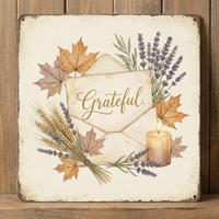 Panneau métallique rectangulaire « Grateful Thanksgiving », 20x30cm, Art mural vintage en étain avec lettres, Décoration de ferme avec feuilles pressées et bougies