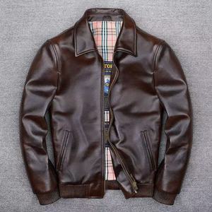 Retro mulino in pietra vecchio strato di pelle di vacchetta giacca da uomo con risvolto corto giacca ampia ampia - Product Image 4