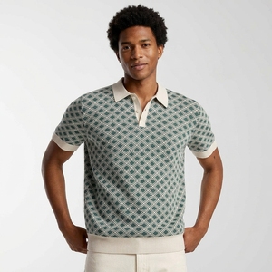 Maglione Lavorato a Maglia Personalizzato da <span class=keywords><strong>Uomo</strong></span>, Polo in Cotone Jacquard a Maniche <span class=keywords><strong>Corte</strong></span> con Motivo, Top Estivo in Maglia - Product Image 2