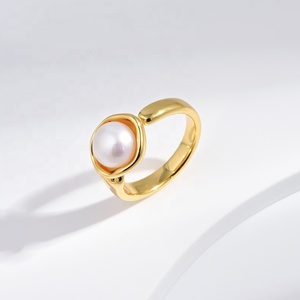 OEM plata 925 <b>sterling</b> <b>silver</b> 18k gold plated <b>adjustable</b> <b>ring</b> high quality vintage engagement woman fashion black pearl <b>rings</b> - Product Image 3