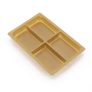 4 divider PP PET PLA recyclable blister thermoforming container gold plastic packaging tray