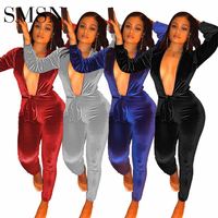 Mulheres jumpsuit 2022 Amazon tecido de veludo profundo V colarinho temperamento escavar cinta um pedaço jumpsuit