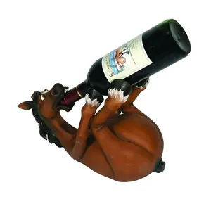 Porte-bouteille de vin artisanal en résine de table décorative en forme de cheval marron