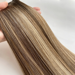 Haiyi, puntas gruesas, marrón chocolate con reflejos rubios claros, <span class=keywords><strong>cabello</strong></span> de trama Remy Genius marrón nogal - Product Image 5