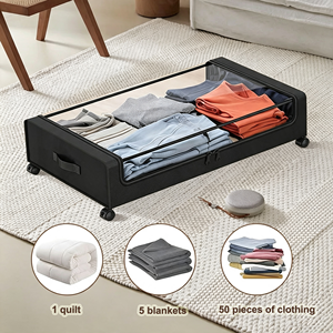 Rangement sous le lit avec roulettes, bac de rangement en tissu Oxford anti-poussière à double fermeture éclair pour vêtements, couvertures et chaussures - Product Image 4