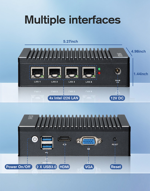 4LAN Celeron Quad Core Firewall Mini PC Intel I226-V Firewall Router 4 2.5gb LAN AES-NI | PfSense/OPNsense WIFI/4G LTE Optional