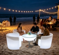Ensemble de mobilier moderne lumineux LED à couleurs changeantes, comprenant un fauteuil, une barre lumineuse, un couvercle de pot et un siège de loisirs extérieur étanche pour sous-sol