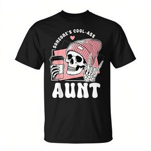 Camiseta Cool Auntie Club Skeleton Skull, cuello redondo negro, unisex, talla para adultos S M L XL XXL - Product Image 2