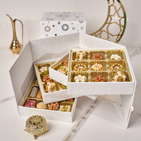 Boîte-cadeau de gâteries méditerranéennes décadentes personnalisées à 3 couches pour les desserts de l'Aïd Moubarak Boîtes de dattes en papier pour l'appréciation et les félicitations
