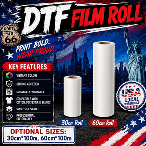 Film DTF PET 30cm 60cm, rouleau de film de transfert thermique double mat pour coton et polyester, personnalisable DIY, entrepôt US - Product Image 1