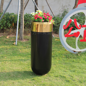 Stainless Steel Vase Powder Coated Black Modern Minimalist Indoor Shopping Mall <b>Artificial</b> <b>Flower</b> Planter - Product Image 2