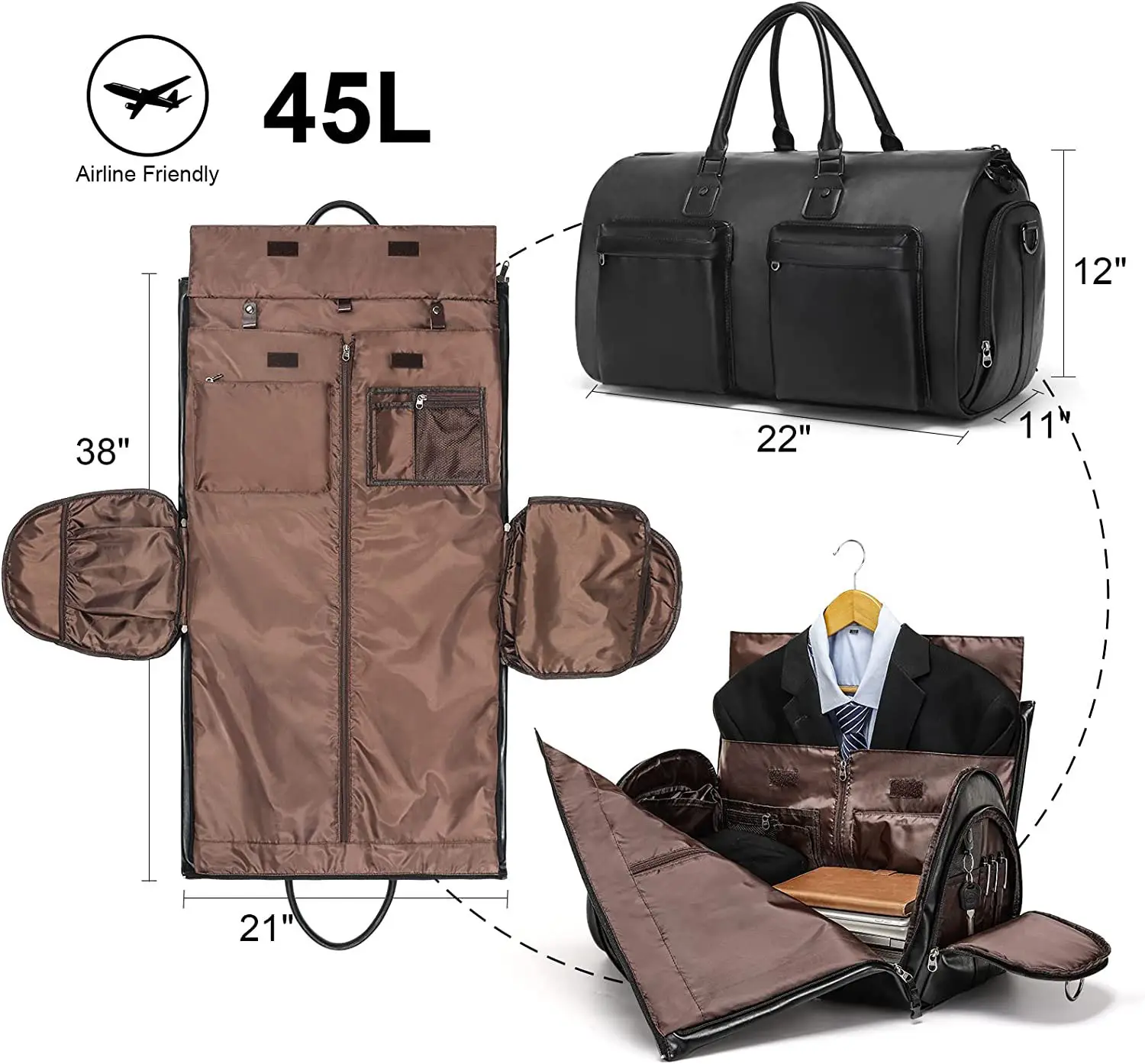 Customized Outdoor PU Leather Overnight Bag 45L Carry on Garment Bags Waterproof Weekender Shoulder large capacity Tote Bag