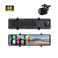 Caméra de tableau de bord 4K 12 pouces avec écran miroir, CarPlay sans fil, Android Auto, ADAS, WiFi 5G, GPS, FM, caméra de recul, enregistreur, AUX